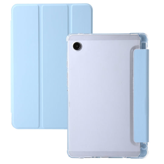 For Samsung Galaxy Tab A11 / A9 3-Fold Clear Acrylic Leather Tablet Case(Ice Blue)