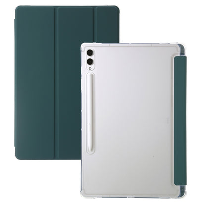 For Samsung Galaxy Tab S10 Ultra 3-Fold Clear Acrylic Leather Tablet Case(Deep Green) by buy2fix