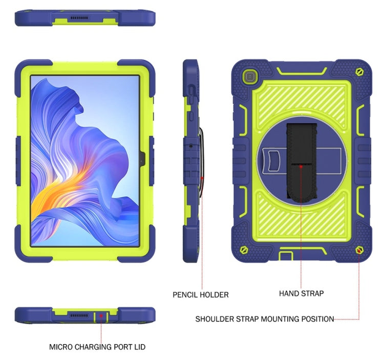 For Honor Pad X8 360 Degree Rotation PC Contrast Silicone Tablet Case(Navy Blue + Yellow Green) - Honor by buy2fix | Online Shopping UK | buy2fix
