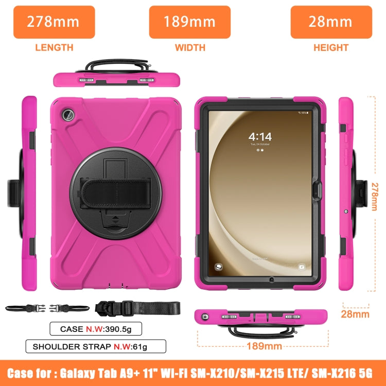 For Samsung Galaxy Tab A9+ Rotatable Kickstand Grip Heavy Duty Hard Rugged Tablet Case(Rose Red) - Galaxy Tab A9+ by buy2fix | Online Shopping UK | buy2fix