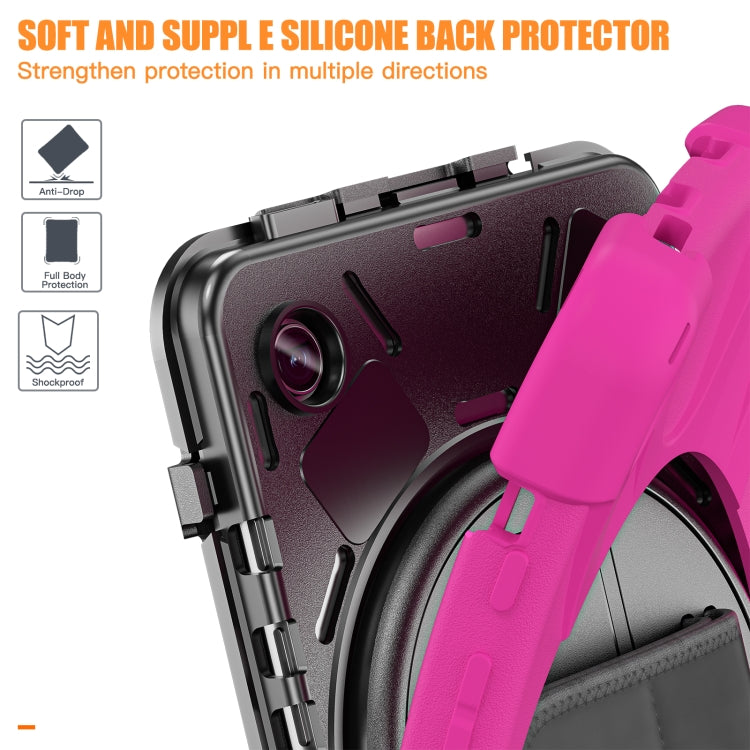 For Samsung Galaxy Tab A9+ Rotatable Kickstand Grip Heavy Duty Hard Rugged Tablet Case(Rose Red) - Galaxy Tab A9+ by buy2fix | Online Shopping UK | buy2fix