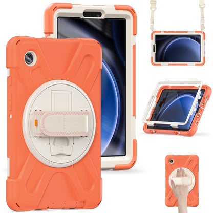 For Samsung Galaxy Tab A9+ Rotatable Kickstand Grip Heavy Duty Hard Rugged Tablet Case(Coral Orange) - Galaxy Tab A9+ by buy2fix | Online Shopping UK | buy2fix
