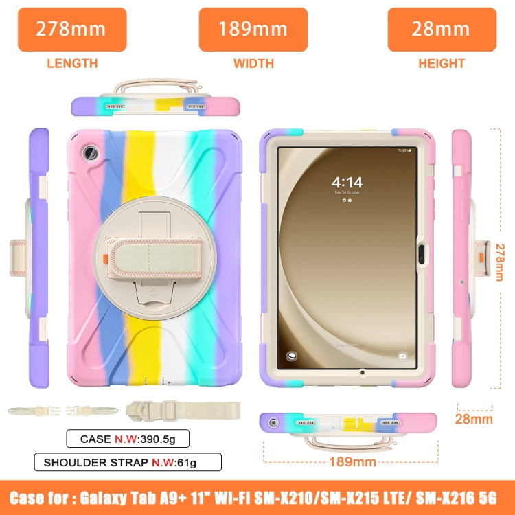 For Samsung Galaxy Tab A9+ Rotatable Kickstand Grip Heavy Duty Hard Rugged Tablet Case(Colorful Pink) - Galaxy Tab A9+ by buy2fix | Online Shopping UK | buy2fix