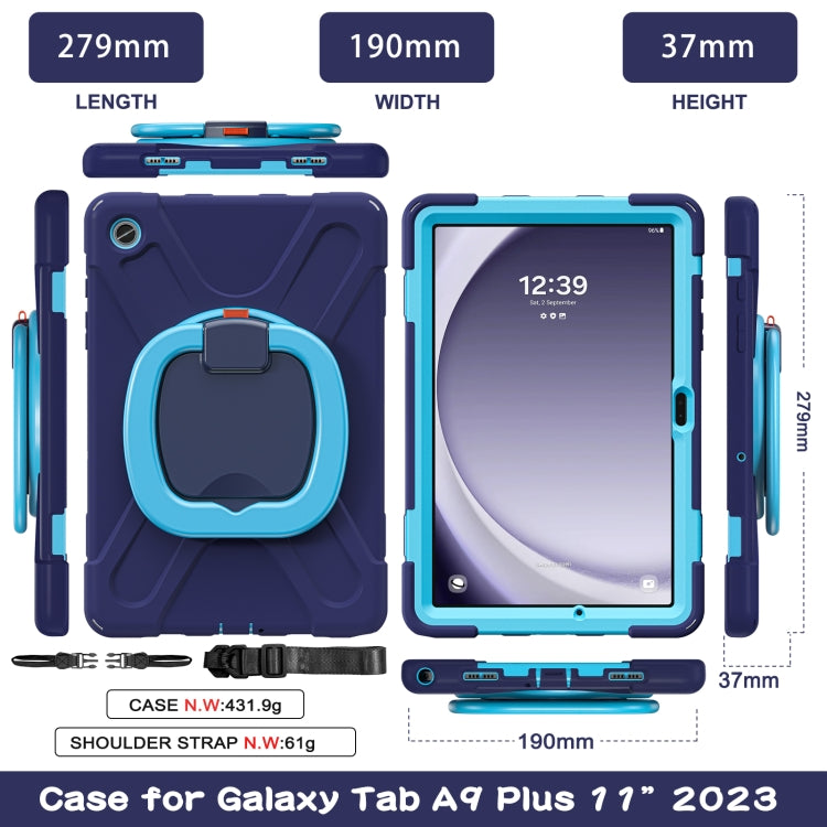 For Samsung Galaxy Tab A9+ Silicone Hybrid PC Tablet Case with Holder & Shoulder Strap(Navy Blue + Blue) - Galaxy Tab A9+ by buy2fix | Online Shopping UK | buy2fix