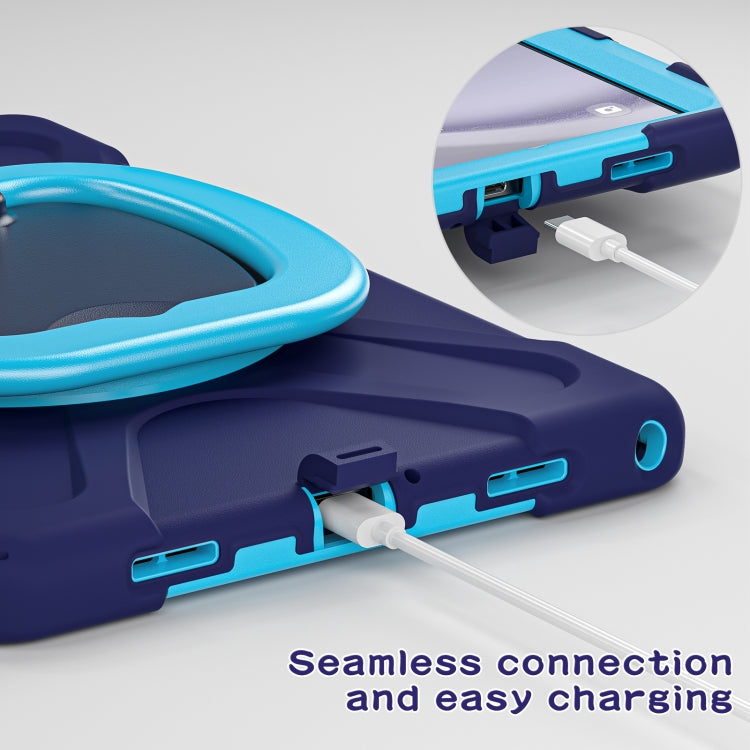 For Samsung Galaxy Tab A9+ Silicone Hybrid PC Tablet Case with Holder & Shoulder Strap(Navy Blue + Blue) - Galaxy Tab A9+ by buy2fix | Online Shopping UK | buy2fix