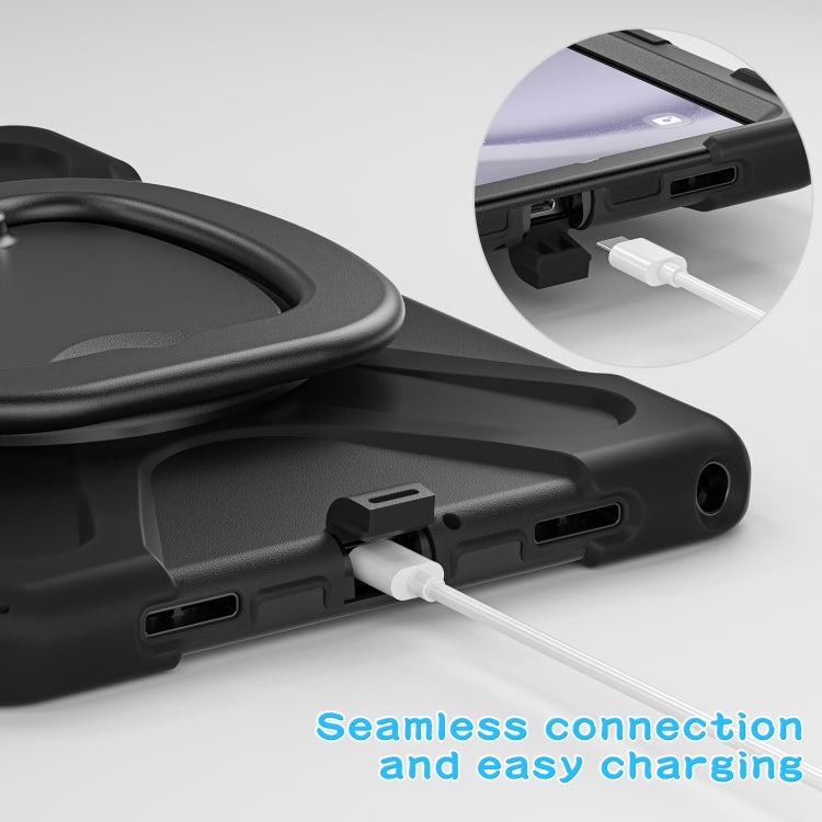 For Samsung Galaxy Tab A9+ Silicone Hybrid PC Tablet Case with Holder & Shoulder Strap(Black + Black) - Galaxy Tab A9+ by buy2fix | Online Shopping UK | buy2fix