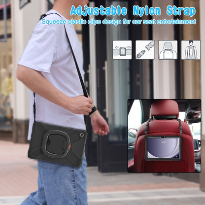 For Samsung Galaxy Tab A9+ Silicone Hybrid PC Tablet Case with Holder & Shoulder Strap(Black + Black) - Galaxy Tab A9+ by buy2fix | Online Shopping UK | buy2fix