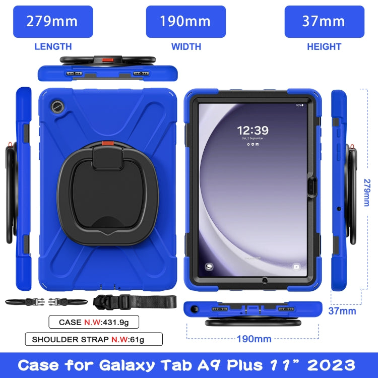 For Samsung Galaxy Tab A9+ Silicone Hybrid PC Tablet Case with Holder & Shoulder Strap(Blue) - Galaxy Tab A9+ by buy2fix | Online Shopping UK | buy2fix