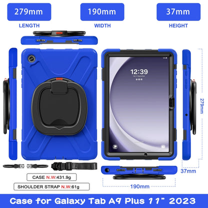 For Samsung Galaxy Tab A9+ Silicone Hybrid PC Tablet Case with Holder & Shoulder Strap(Blue) - Galaxy Tab A9+ by buy2fix | Online Shopping UK | buy2fix