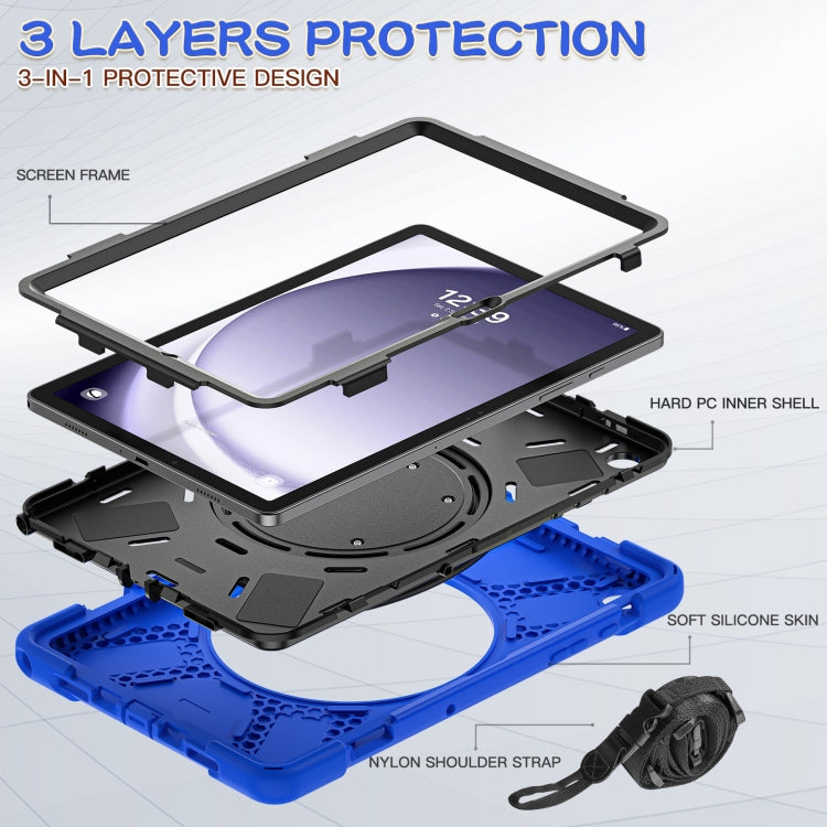 For Samsung Galaxy Tab A9+ Silicone Hybrid PC Tablet Case with Holder & Shoulder Strap(Blue) - Galaxy Tab A9+ by buy2fix | Online Shopping UK | buy2fix
