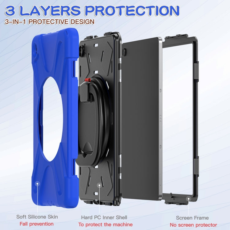 For Samsung Galaxy Tab A9+ Silicone Hybrid PC Tablet Case with Holder & Shoulder Strap(Blue) - Galaxy Tab A9+ by buy2fix | Online Shopping UK | buy2fix