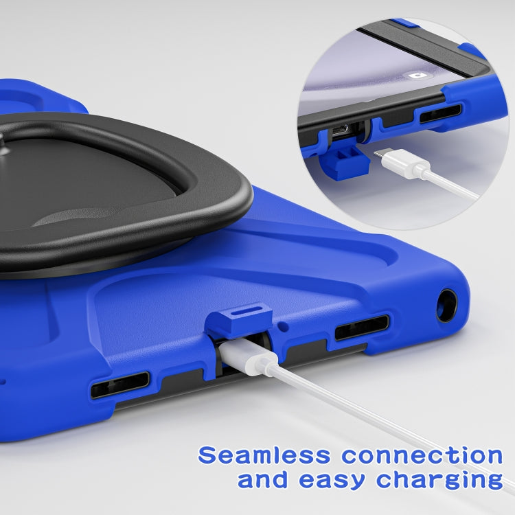 For Samsung Galaxy Tab A9+ Silicone Hybrid PC Tablet Case with Holder & Shoulder Strap(Blue) - Galaxy Tab A9+ by buy2fix | Online Shopping UK | buy2fix