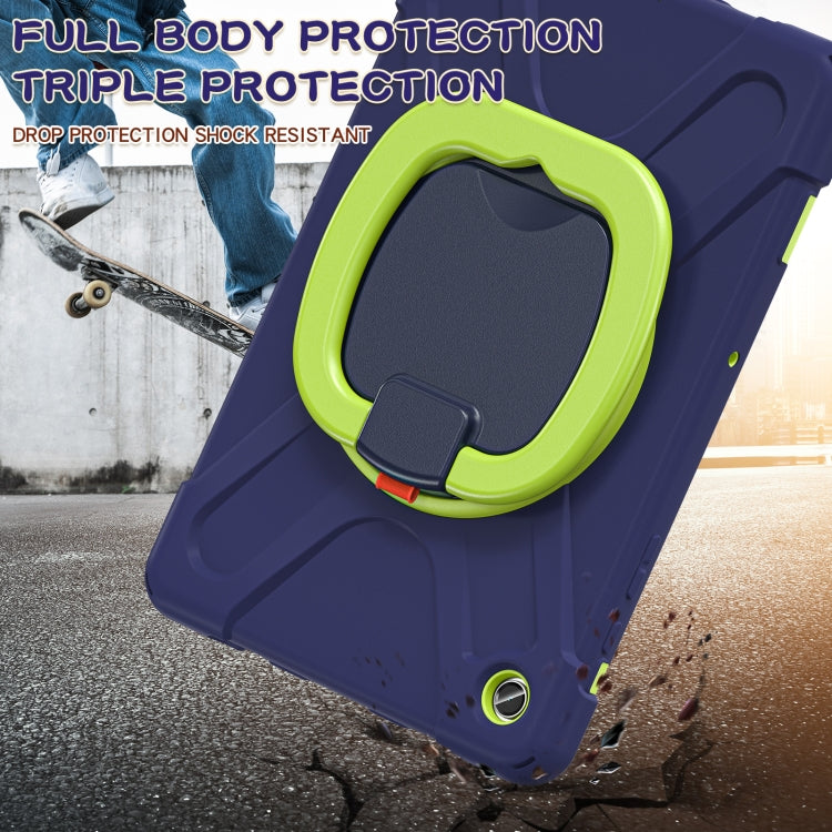 For Samsung Galaxy Tab A9+ Silicone Hybrid PC Tablet Case with Holder & Shoulder Strap(Navy Blue + Lime) - Galaxy Tab A9+ by buy2fix | Online Shopping UK | buy2fix
