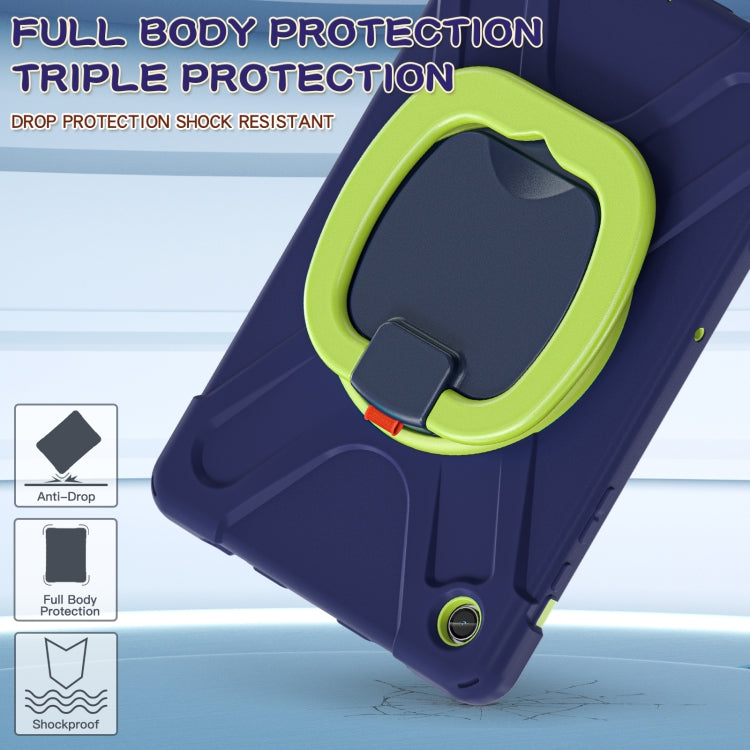 For Samsung Galaxy Tab A9+ Silicone Hybrid PC Tablet Case with Holder & Shoulder Strap(Navy Blue + Lime) - Galaxy Tab A9+ by buy2fix | Online Shopping UK | buy2fix