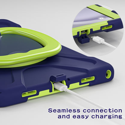 For Samsung Galaxy Tab A9+ Silicone Hybrid PC Tablet Case with Holder & Shoulder Strap(Navy Blue + Lime) - Galaxy Tab A9+ by buy2fix | Online Shopping UK | buy2fix