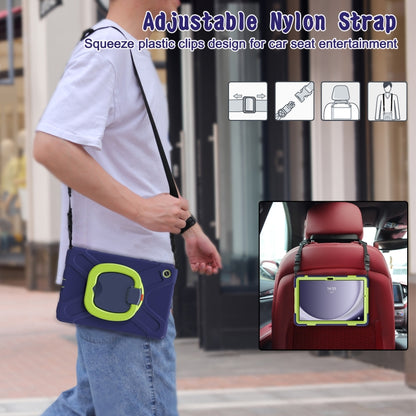 For Samsung Galaxy Tab A9+ Silicone Hybrid PC Tablet Case with Holder & Shoulder Strap(Navy Blue + Lime) - Galaxy Tab A9+ by buy2fix | Online Shopping UK | buy2fix