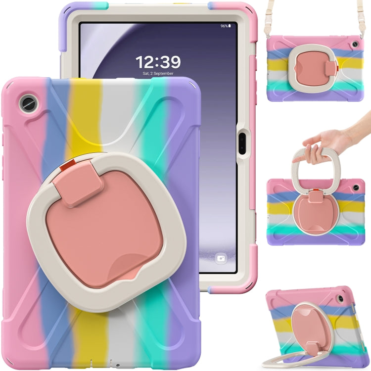 For Samsung Galaxy Tab A9+ Silicone Hybrid PC Tablet Case with Holder & Shoulder Strap(Colorful Pink) - Galaxy Tab A9+ by buy2fix | Online Shopping UK | buy2fix