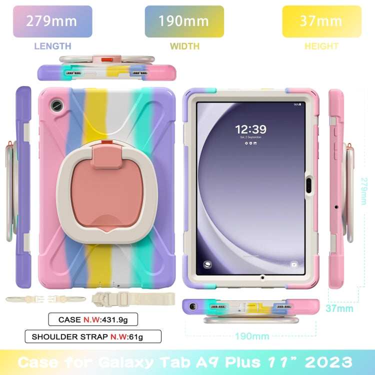 For Samsung Galaxy Tab A9+ Silicone Hybrid PC Tablet Case with Holder & Shoulder Strap(Colorful Pink) - Galaxy Tab A9+ by buy2fix | Online Shopping UK | buy2fix
