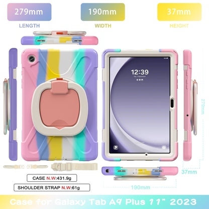 For Samsung Galaxy Tab A9+ Silicone Hybrid PC Tablet Case with Holder & Shoulder Strap(Colorful Pink) - Galaxy Tab A9+ by buy2fix | Online Shopping UK | buy2fix