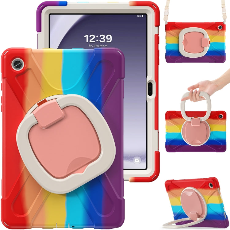 For Samsung Galaxy Tab A9+ Silicone Hybrid PC Tablet Case with Holder & Shoulder Strap(Colorful Red) - Galaxy Tab A9+ by buy2fix | Online Shopping UK | buy2fix