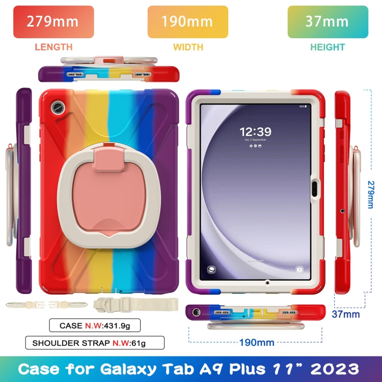 For Samsung Galaxy Tab A9+ Silicone Hybrid PC Tablet Case with Holder & Shoulder Strap(Colorful Red) - Galaxy Tab A9+ by buy2fix | Online Shopping UK | buy2fix