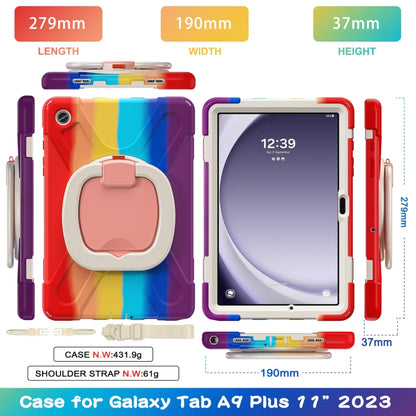 For Samsung Galaxy Tab A9+ Silicone Hybrid PC Tablet Case with Holder & Shoulder Strap(Colorful Red) - Galaxy Tab A9+ by buy2fix | Online Shopping UK | buy2fix