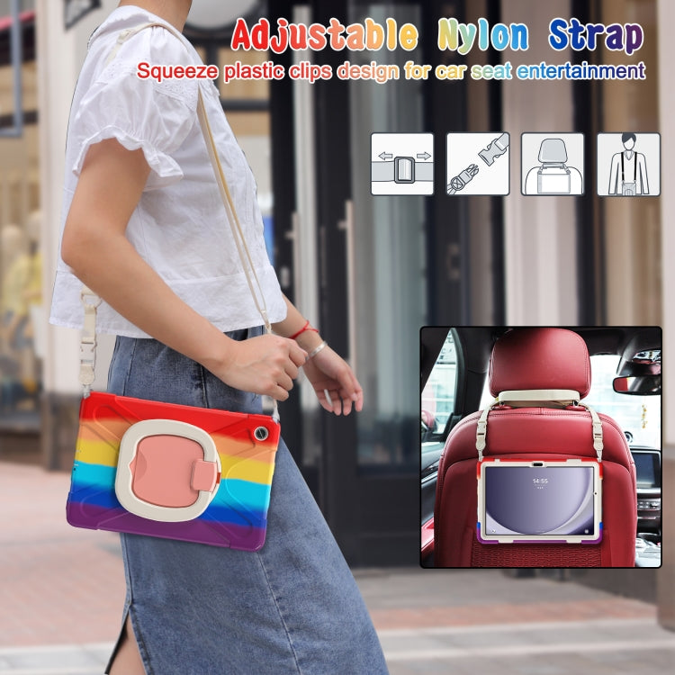 For Samsung Galaxy Tab A9+ Silicone Hybrid PC Tablet Case with Holder & Shoulder Strap(Colorful Red) - Galaxy Tab A9+ by buy2fix | Online Shopping UK | buy2fix