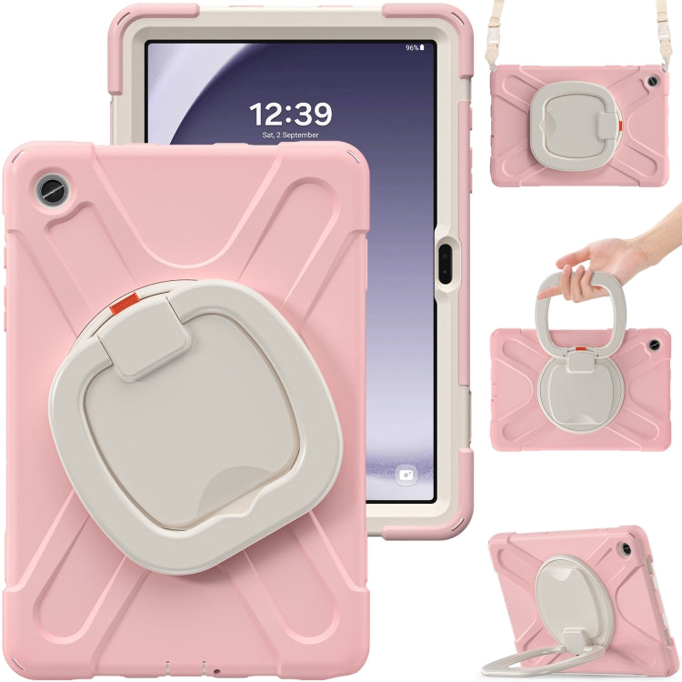 For Samsung Galaxy Tab A9+ Silicone Hybrid PC Tablet Case with Holder & Shoulder Strap(Pink) - Galaxy Tab A9+ by buy2fix | Online Shopping UK | buy2fix