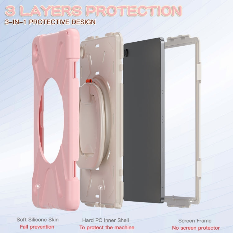 For Samsung Galaxy Tab A9+ Silicone Hybrid PC Tablet Case with Holder & Shoulder Strap(Pink) - Galaxy Tab A9+ by buy2fix | Online Shopping UK | buy2fix