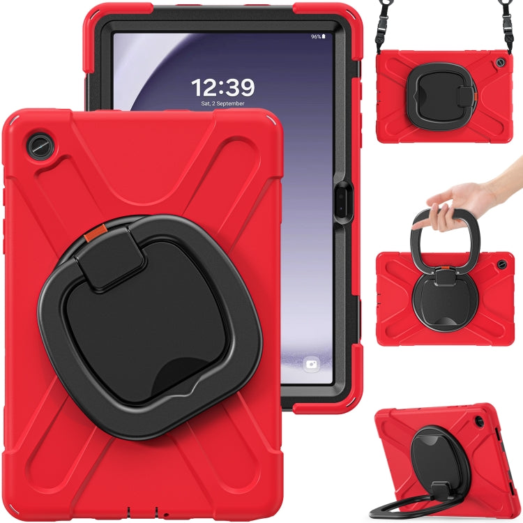 For Samsung Galaxy Tab A9+ Silicone Hybrid PC Tablet Case with Holder & Shoulder Strap(Red) - Galaxy Tab A9+ by buy2fix | Online Shopping UK | buy2fix