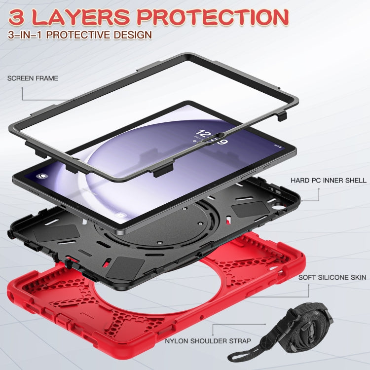 For Samsung Galaxy Tab A9+ Silicone Hybrid PC Tablet Case with Holder & Shoulder Strap(Red) - Galaxy Tab A9+ by buy2fix | Online Shopping UK | buy2fix
