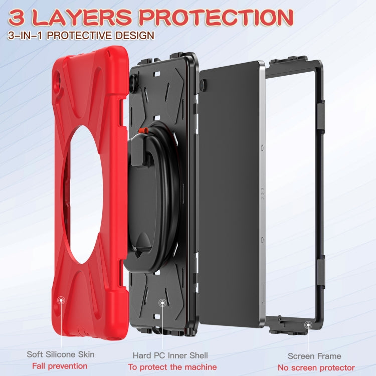 For Samsung Galaxy Tab A9+ Silicone Hybrid PC Tablet Case with Holder & Shoulder Strap(Red) - Galaxy Tab A9+ by buy2fix | Online Shopping UK | buy2fix