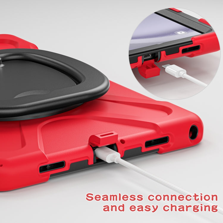 For Samsung Galaxy Tab A9+ Silicone Hybrid PC Tablet Case with Holder & Shoulder Strap(Red) - Galaxy Tab A9+ by buy2fix | Online Shopping UK | buy2fix