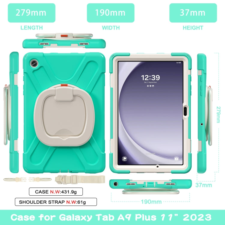 For Samsung Galaxy Tab A9+ Silicone Hybrid PC Tablet Case with Holder & Shoulder Strap(Mint Green) - Galaxy Tab A9+ by buy2fix | Online Shopping UK | buy2fix