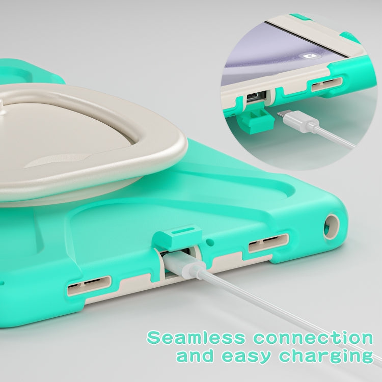 For Samsung Galaxy Tab A9+ Silicone Hybrid PC Tablet Case with Holder & Shoulder Strap(Mint Green) - Galaxy Tab A9+ by buy2fix | Online Shopping UK | buy2fix