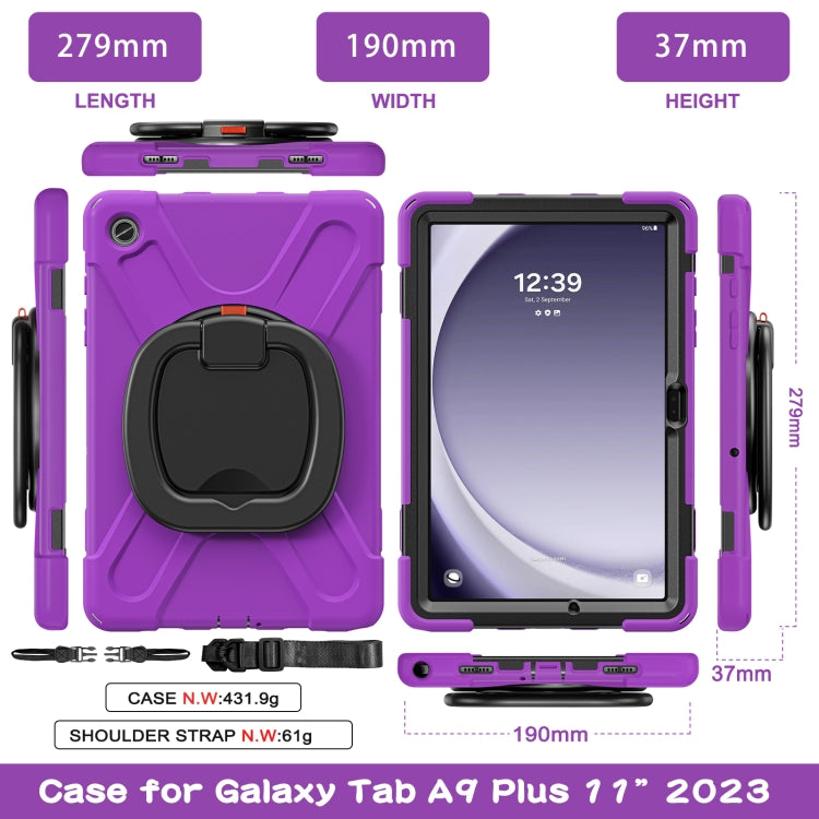For Samsung Galaxy Tab A9+ Silicone Hybrid PC Tablet Case with Holder & Shoulder Strap(Purple) - Galaxy Tab A9+ by buy2fix | Online Shopping UK | buy2fix