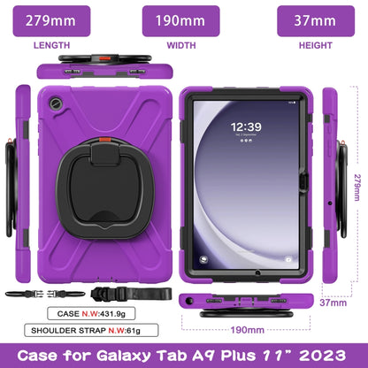 For Samsung Galaxy Tab A9+ Silicone Hybrid PC Tablet Case with Holder & Shoulder Strap(Purple) - Galaxy Tab A9+ by buy2fix | Online Shopping UK | buy2fix