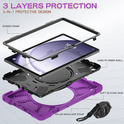 For Samsung Galaxy Tab A9+ Silicone Hybrid PC Tablet Case with Holder & Shoulder Strap(Purple) - Galaxy Tab A9+ by buy2fix | Online Shopping UK | buy2fix
