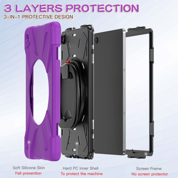 For Samsung Galaxy Tab A9+ Silicone Hybrid PC Tablet Case with Holder & Shoulder Strap(Purple) - Galaxy Tab A9+ by buy2fix | Online Shopping UK | buy2fix