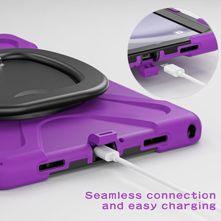 For Samsung Galaxy Tab A9+ Silicone Hybrid PC Tablet Case with Holder & Shoulder Strap(Purple) - Galaxy Tab A9+ by buy2fix | Online Shopping UK | buy2fix