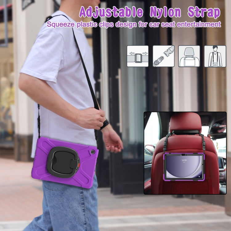 For Samsung Galaxy Tab A9+ Silicone Hybrid PC Tablet Case with Holder & Shoulder Strap(Purple) - Galaxy Tab A9+ by buy2fix | Online Shopping UK | buy2fix