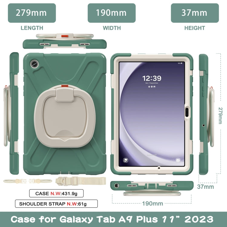 For Samsung Galaxy Tab A9+ Silicone Hybrid PC Tablet Case with Holder & Shoulder Strap(Emerald Green) - Galaxy Tab A9+ by buy2fix | Online Shopping UK | buy2fix