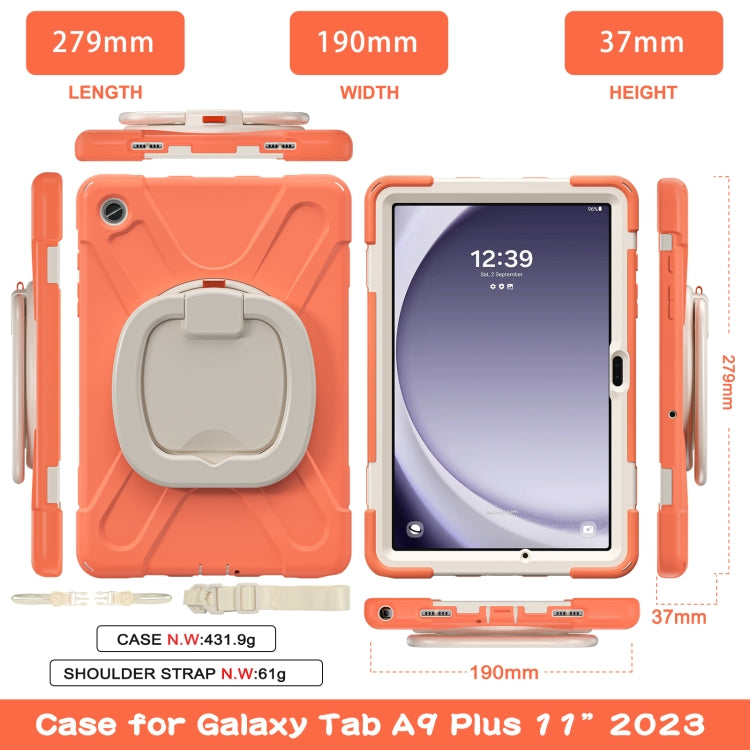 For Samsung Galaxy Tab A9+ Silicone Hybrid PC Tablet Case with Holder & Shoulder Strap(Living Coral) - Galaxy Tab A9+ by buy2fix | Online Shopping UK | buy2fix