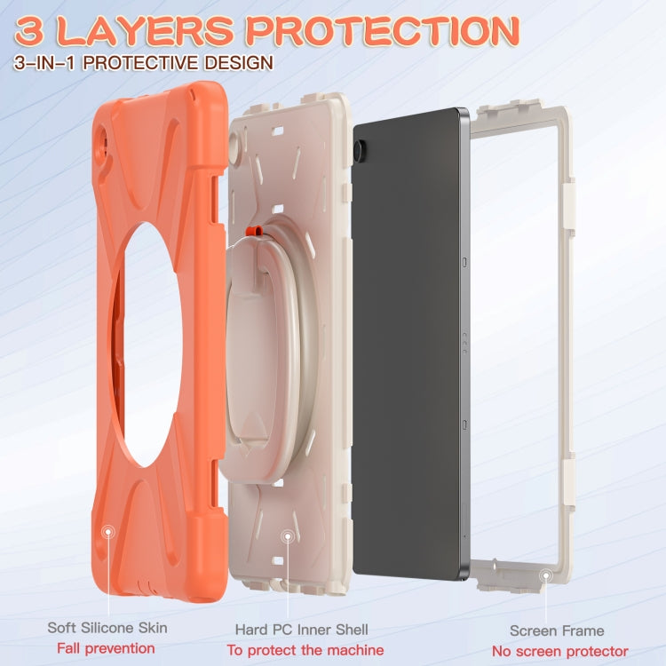 For Samsung Galaxy Tab A9+ Silicone Hybrid PC Tablet Case with Holder & Shoulder Strap(Living Coral) - Galaxy Tab A9+ by buy2fix | Online Shopping UK | buy2fix