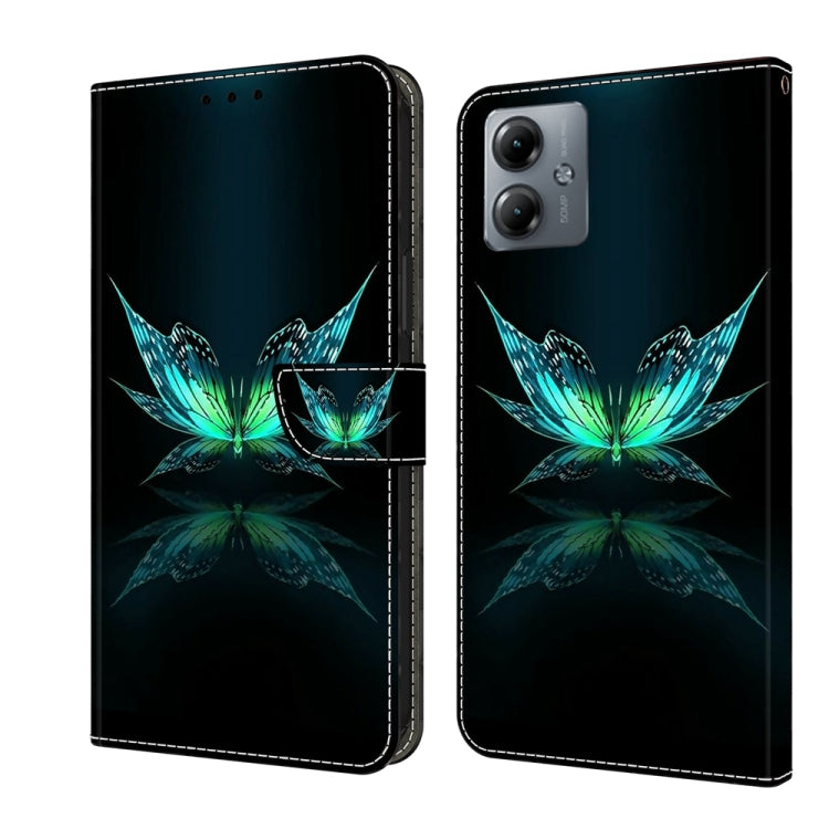 For Motorola Moto G14 Crystal 3D Shockproof Protective Leather Phone Case(Reflection Dutterfly) by buy2fix