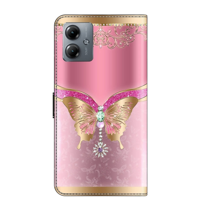 For Motorola Moto G14 Crystal 3D Shockproof Protective Leather Phone Case(Pink Bottom Butterfly) by buy2fix