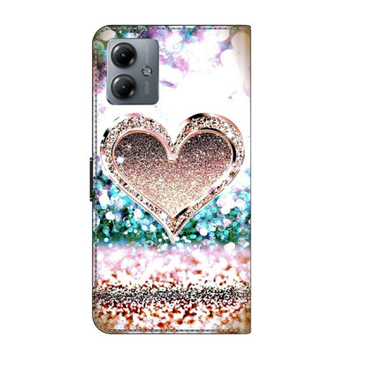 For Motorola Moto G14 Crystal 3D Shockproof Protective Leather Phone Case(Pink Diamond Heart) by buy2fix