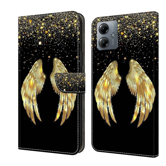 For Motorola Moto G14 Crystal 3D Shockproof Protective Leather Phone Case(Golden Wings) by buy2fix