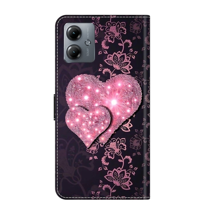 For Motorola Moto G14 Crystal 3D Shockproof Protective Leather Phone Case(Lace Love) by buy2fix