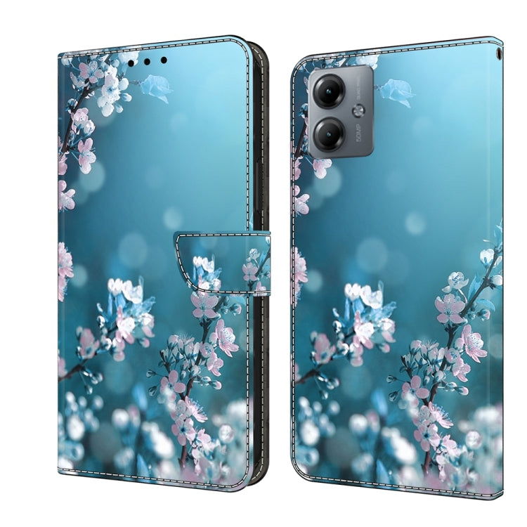 For Motorola Moto G14 Crystal 3D Shockproof Protective Leather Phone Case(Plum Flower) by buy2fix